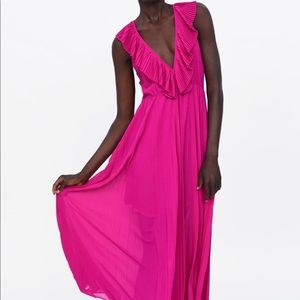 Zara Hot Pink Pleated/Ruffle Dress